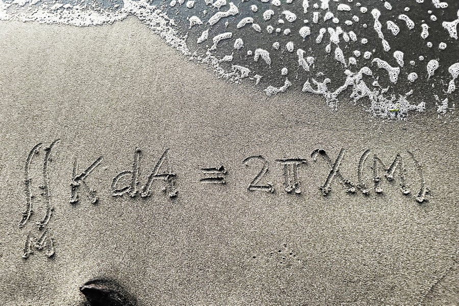 Math equation written in sand.