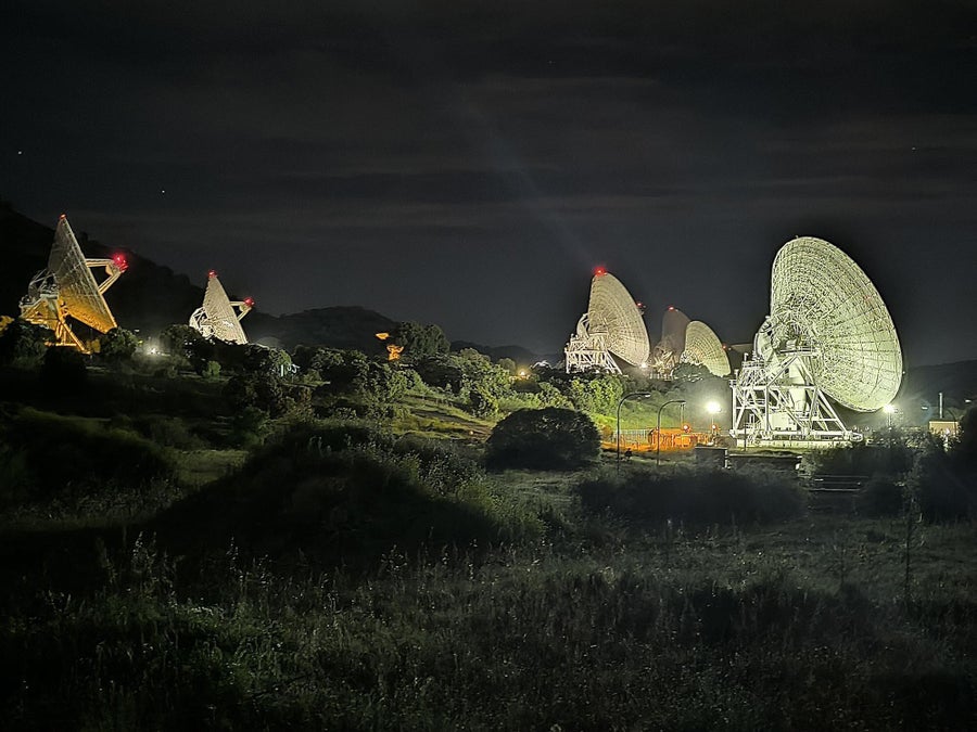 Six antennas arrayed in the same direction at the Madrid Deep Space Communication Complex