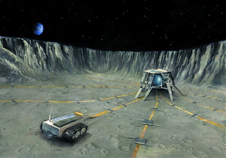 RADIO TELESCOPE on the moon's far side art concept.