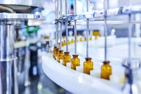 Brown Medicine Glass Bottles on Production Line