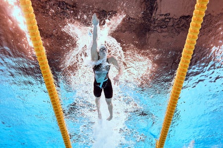 Underwater photo of Kate Douglass competing